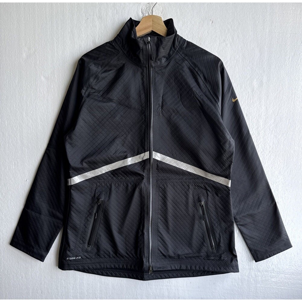 NWOT Nike Storm Fit Rain Jacket Women Large Black Reflective Full Zip Waterproof